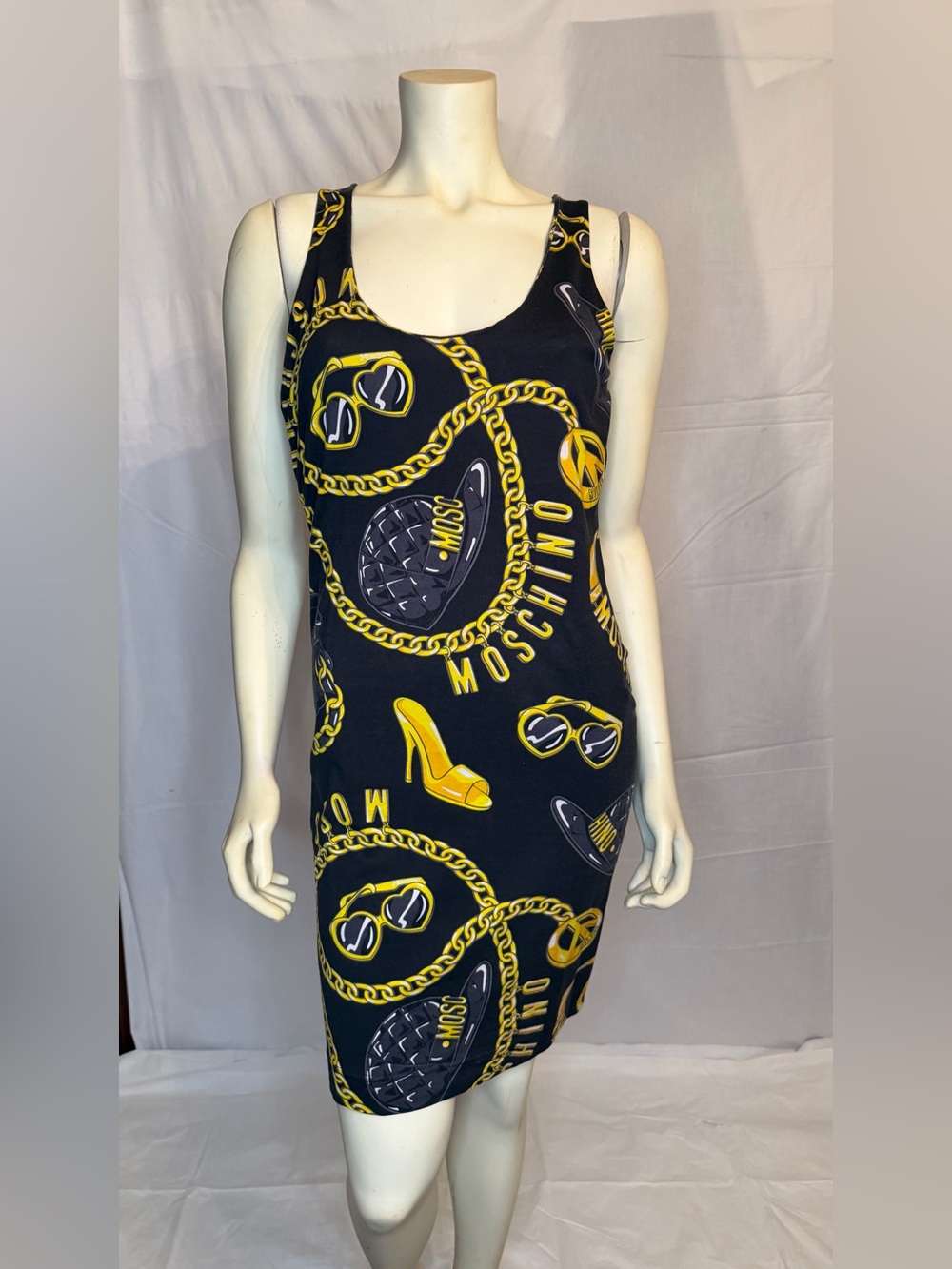 Moschino Black and Yellow Graphic Tank Midi Dress